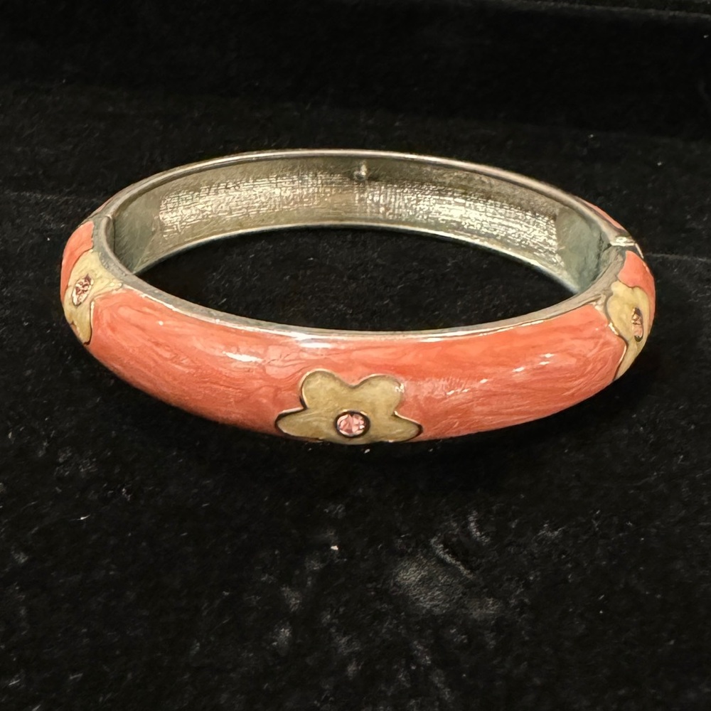 White Daisy Pink Enamel Clamper Bracelet